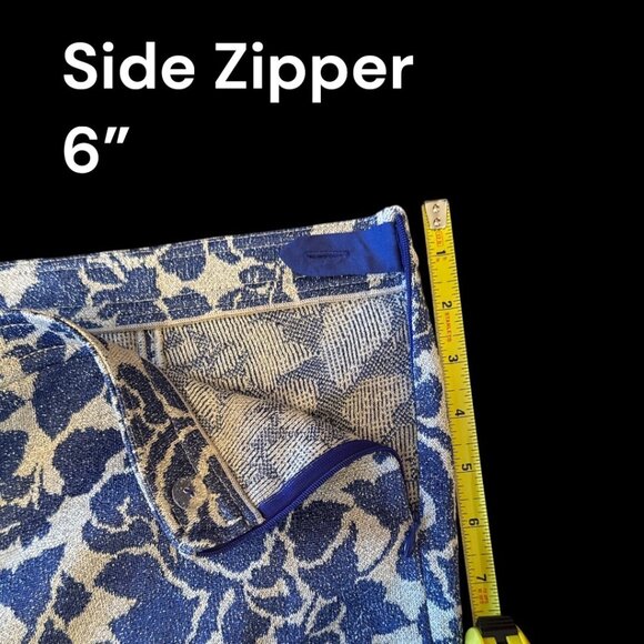 ST. JOHN Blue Floral Knit Metallic Shimmer Ankle Pant Size 16 - Picture 5 of 8